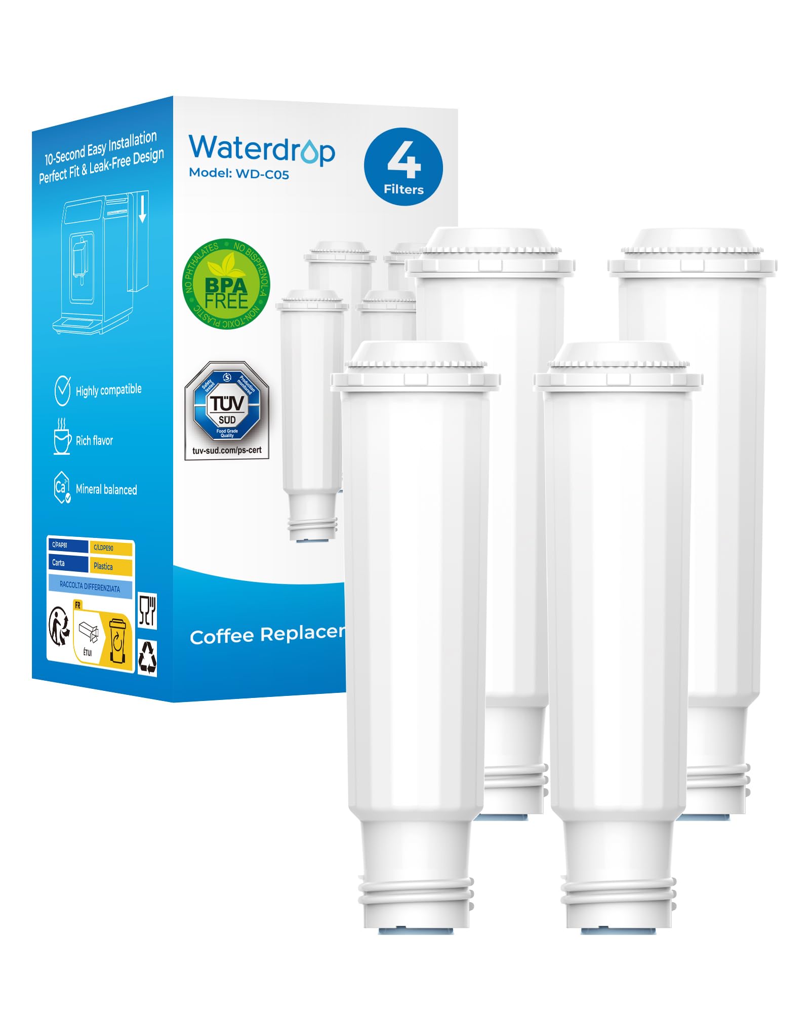 Waterdrop Coffee Filter Cartridge, Compatible with Melitta® Filter Cartridge, Nivona® Water Filter Cartridge, Krups® F088, Krups® EA829S, Jura®, Melitta® Barista TS and More, TÜV SÜD Certified (4)