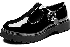 MIXIN Girls Mary Janes Chunky Platform School Uniform Dress Shoes Comfortable T-Strap Loafers for Little/Big Kids