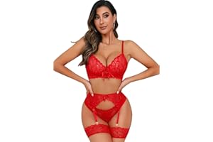 ssyyx Sexy Lingerie for Women,3 Piece Lace Lingerie Set Bra and Panty Sets with Garter Belt Babydoll Teddy