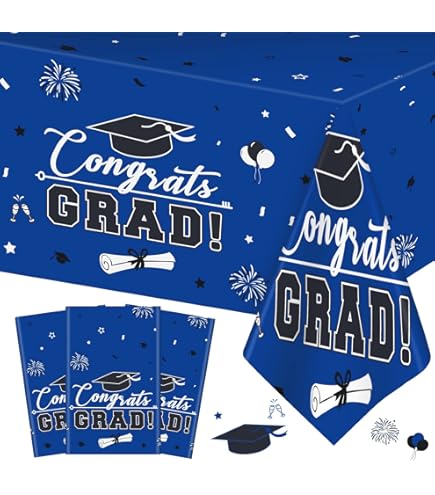 3-Pack Graduation Tablecloths 108x54 Inch - Black & Gold Class Of 2025 Party Decorations