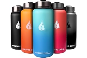 HYDRO CELL Stainless Steel Insulated Water Bottle with Straw - For Cold & Hot Drinks - Metal Vacuum Flask with Screw Cap and Modern Leakproof Sport Thermos for Kids & Adults (Teal/Blue 32oz)