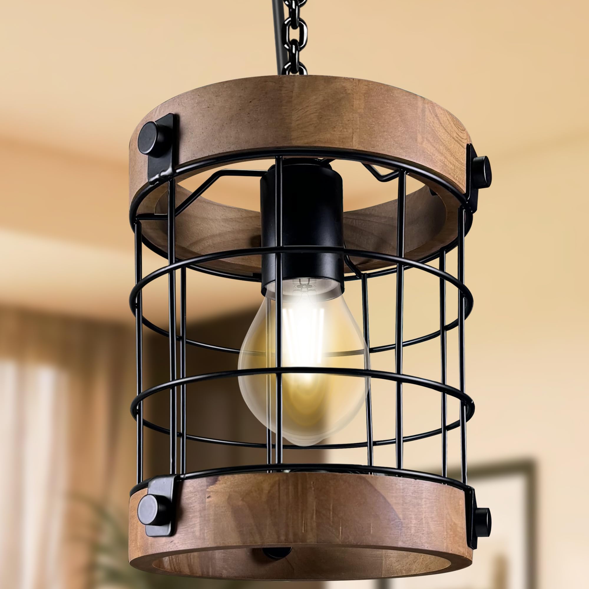 Photo 1 of Farmhouse Pendant Light Fixtures, Rustic Hanging Light for Kitchen, Farmhouse Light Fixtures for Over Sink and Entryway, E26, Adjustable 48-Inch Pipe, Compatible with Flat and Sloped Ceilings (1 Pack)