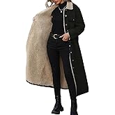 Women's Winter Coats Sherpa Lined Long Denim Jacket Coats Casual Lapel Collar Button Down Jean Midi Outwear