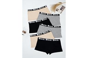 Women's Cotton Boyshort Underwear - Mid-Rise Ribbed Briefs with LOVE YOU Waistband, Soft Breathable Panties, 6-Pack