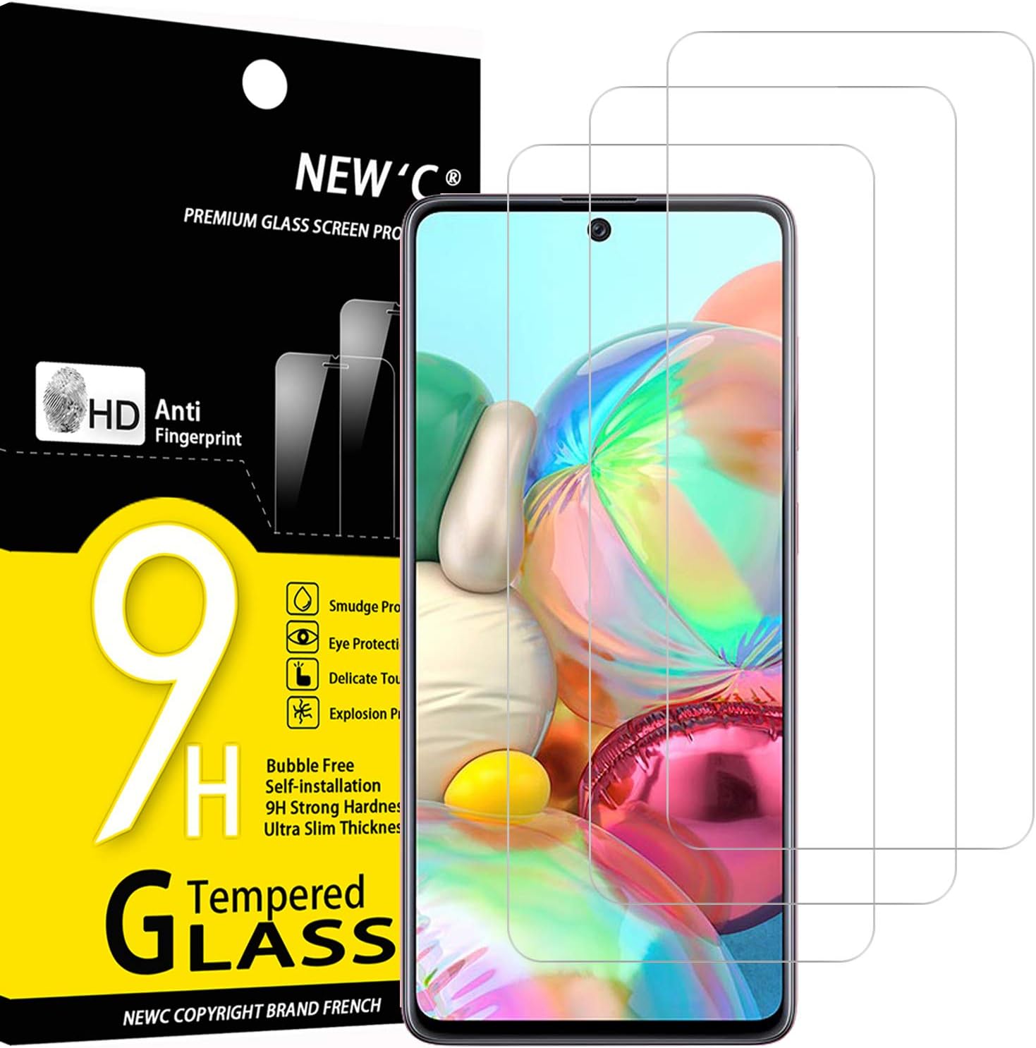 NEW'C 3 Pack Designed for Samsung Galaxy A71, Note 10 Lite Screen Protector Tempered Glass