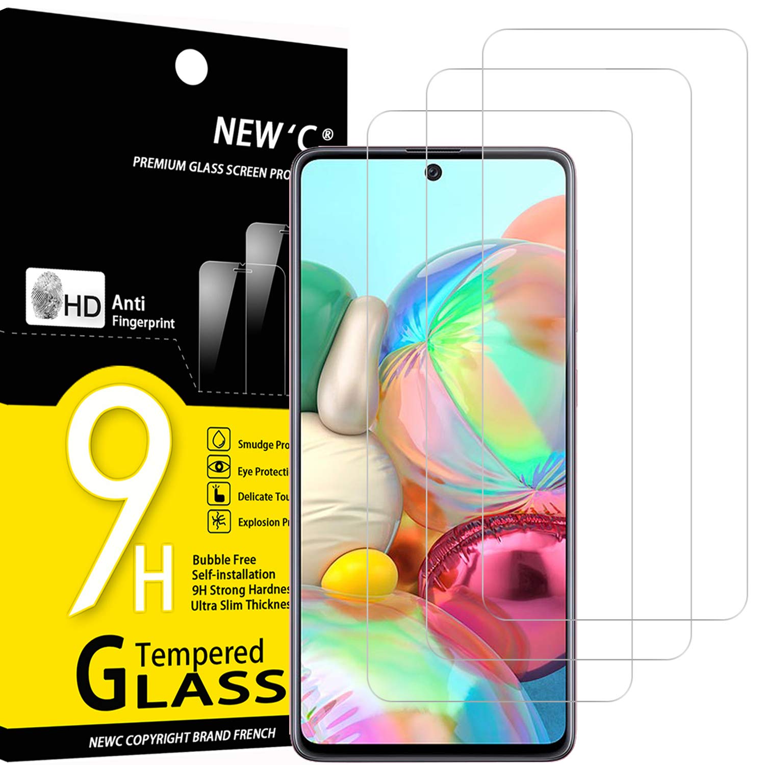 NEW'C 3 Pack Designed for Samsung Galaxy A71, Note 10 Lite Screen Protector Tempered Glass, Case Friendly Anti Scratch Bubble Free Ultra Resistant