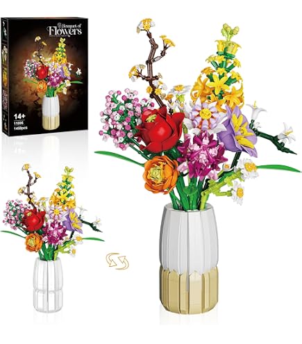 2 in 1 Vase Flowers Bouquet Building Set, Artificial Flowers