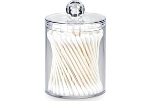 AXX Qtip Dispenser Apothecary Jars Bathroom - Qtip Holder Storage Canister Clear Plastic Jar for Cotton Ball,Cotton Swab,Q-Tips