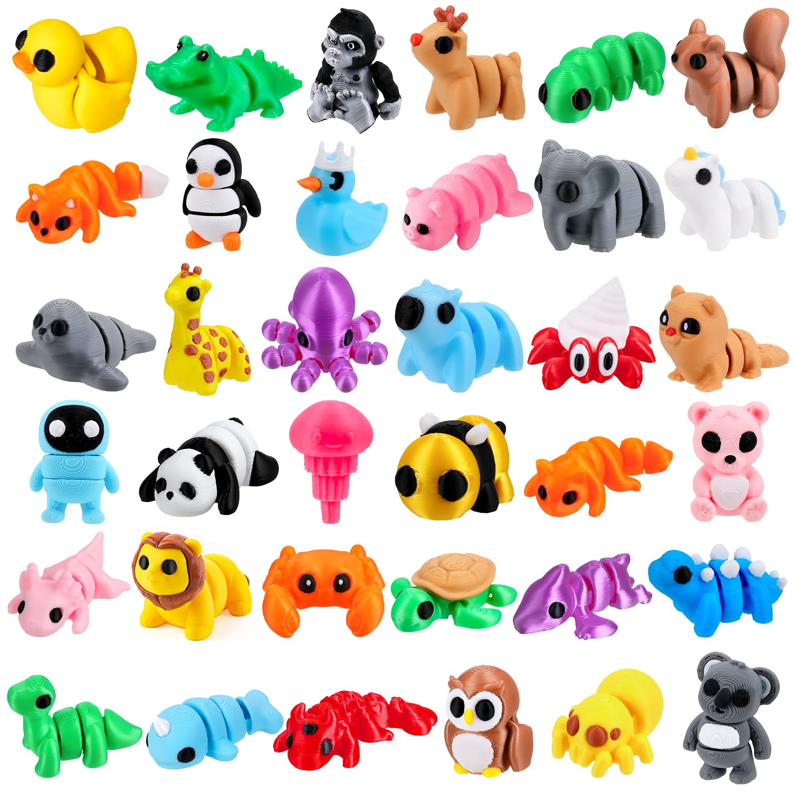 Kanmeii 36 PCS 3D Printed Mini Animals, Cute 3D Printed Fidget Toys Flexible Movable Joint Animals for Easter Basket Fillers Home Office Desk Decoration Birthday Gifts Party Favors Kids ＆ Adults