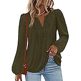 MEROKEETY Women's Fall Long Sleeve Blouse Shirt 2025 Dressy Casual Crochet Lace V Neck Swiss Dot Tops