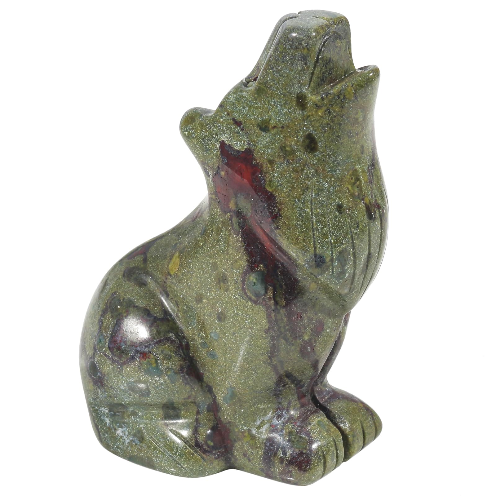 Lovionus89 Natural Dragon Bloodstone Wolf Crystal Figurine, Hand Carved Stone Animal Statues for Home Decor 2.5 Inches