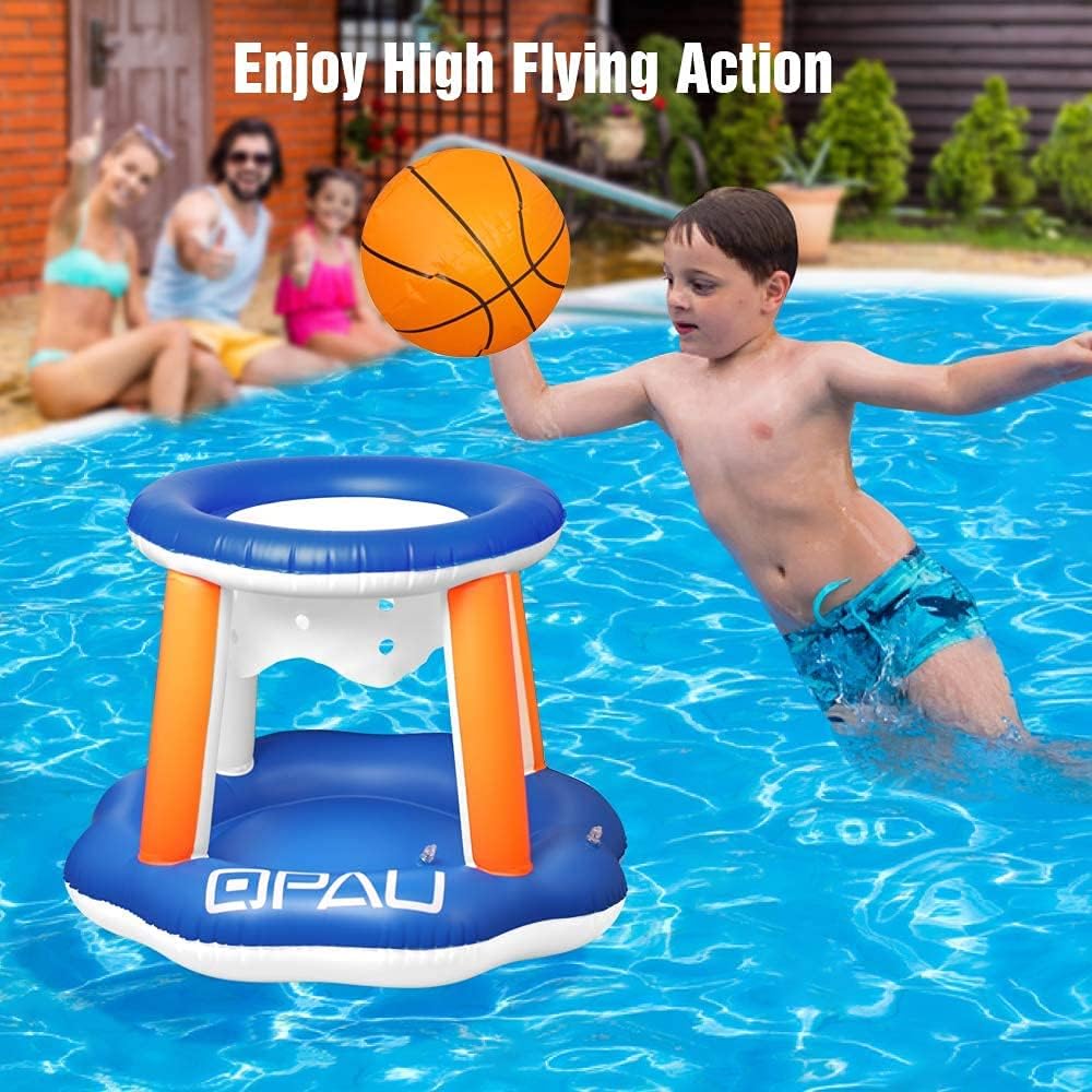 QPAU Inflatable Pool Float Set, Basketball Hoop and Volleyball Net, Swimming Game Pool Toys for Kids and Adults: Toys & Games