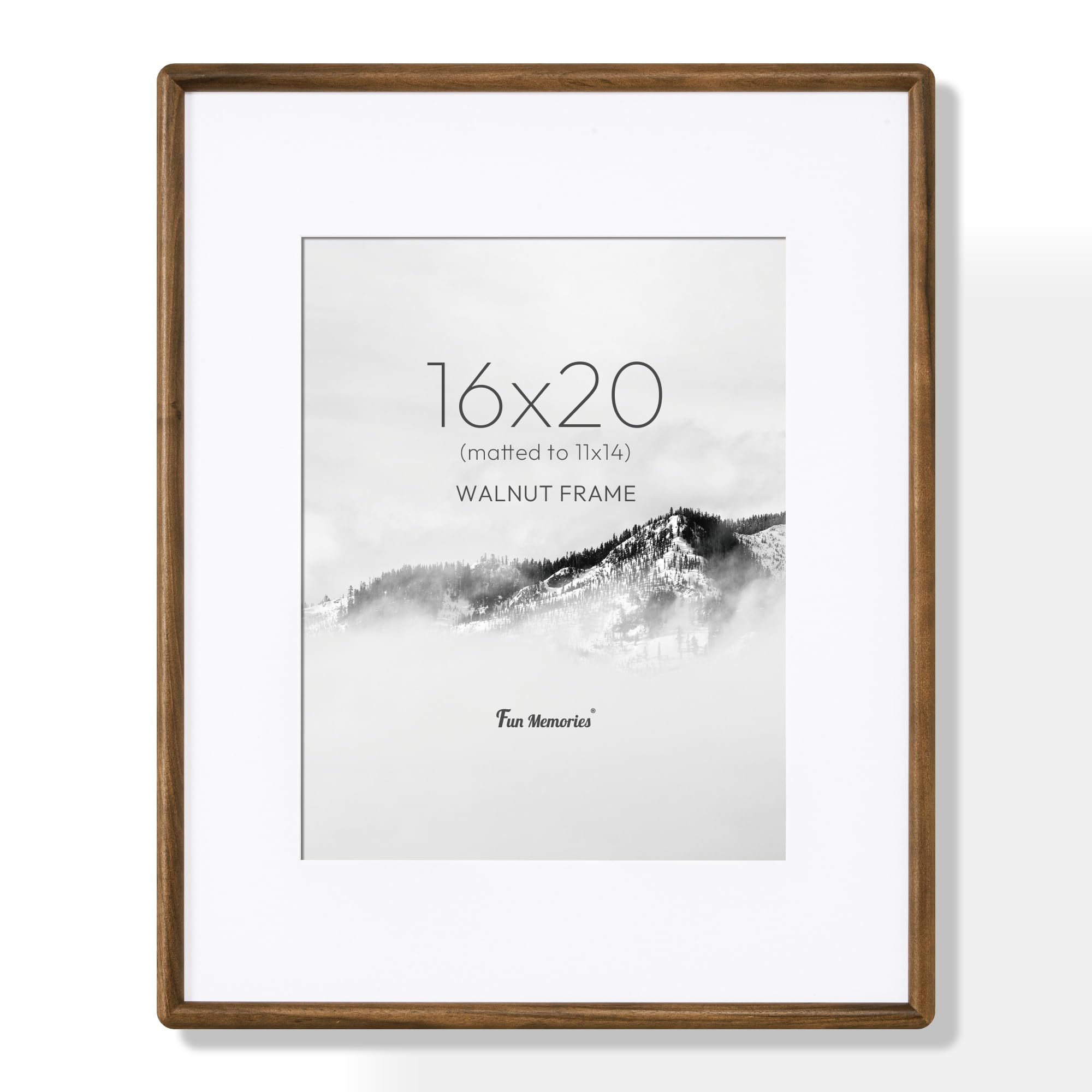 Photo 1 of 16 x 20 Picture Frame with HD Tempered Glass, USA-Sourced Walnut Wood Photo Frame Matted to 11x14, Rounded Corner 16x20 Wooden Frames, Vertical or Horizontal Wall Display Poster & Art Prints