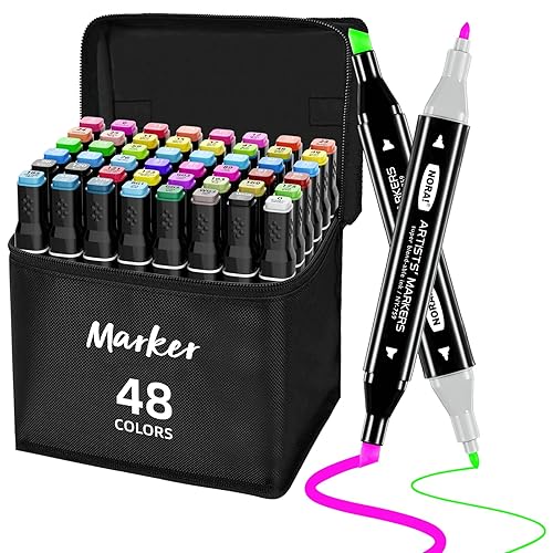 GOMTTS 48 Alcohol Markers, Colouring Pens for Adults,Art Markers with Dual Brush and Fine Tips, Artists ＆ Beginners - Drawing, Sketching, Anime & Design