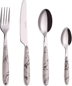 Exzact 24PCS Flatware Set Colored - Stainless Steel Silverware/Cutlery with Color Handles - 6 x Dinner Forks, 6 x Table Knives, 6 x Tablespoons, 6 x Teaspoons - Service for 6 (Marble)