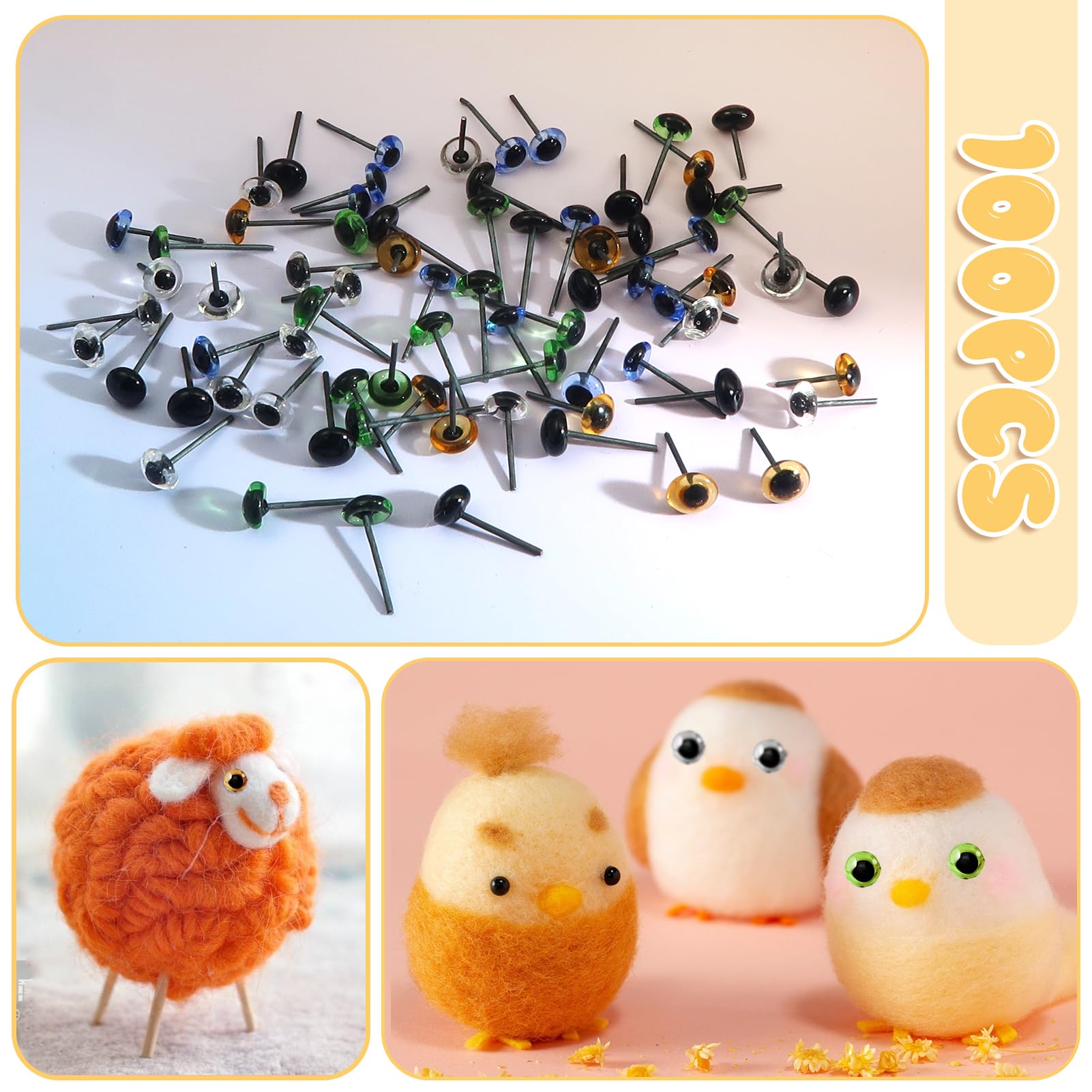 TOAOB 100pcs 4mm Glass Eyes Kits Mixed Colors for Crafts Needle Felting Bears Dolls Decoys Sewing