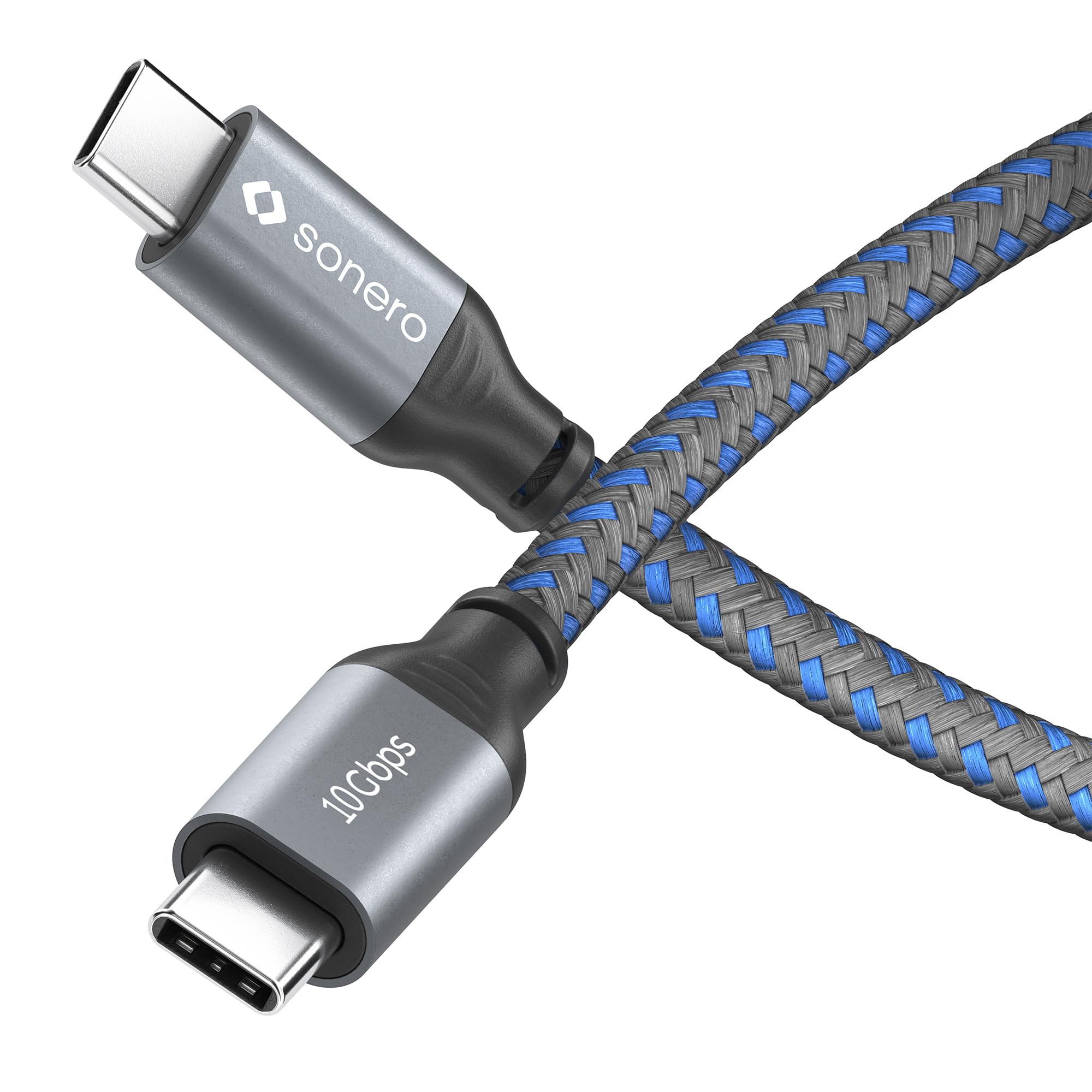 Sonero® USB-C to USB-C Cable, 4K 60Hz Image Transmission, USB 3.2 Gen 2, DP Alt Mode, Data Transmission 10Gbps, 5A/20V/100W with E-Marker Chip, Grey/Blue, 1m
