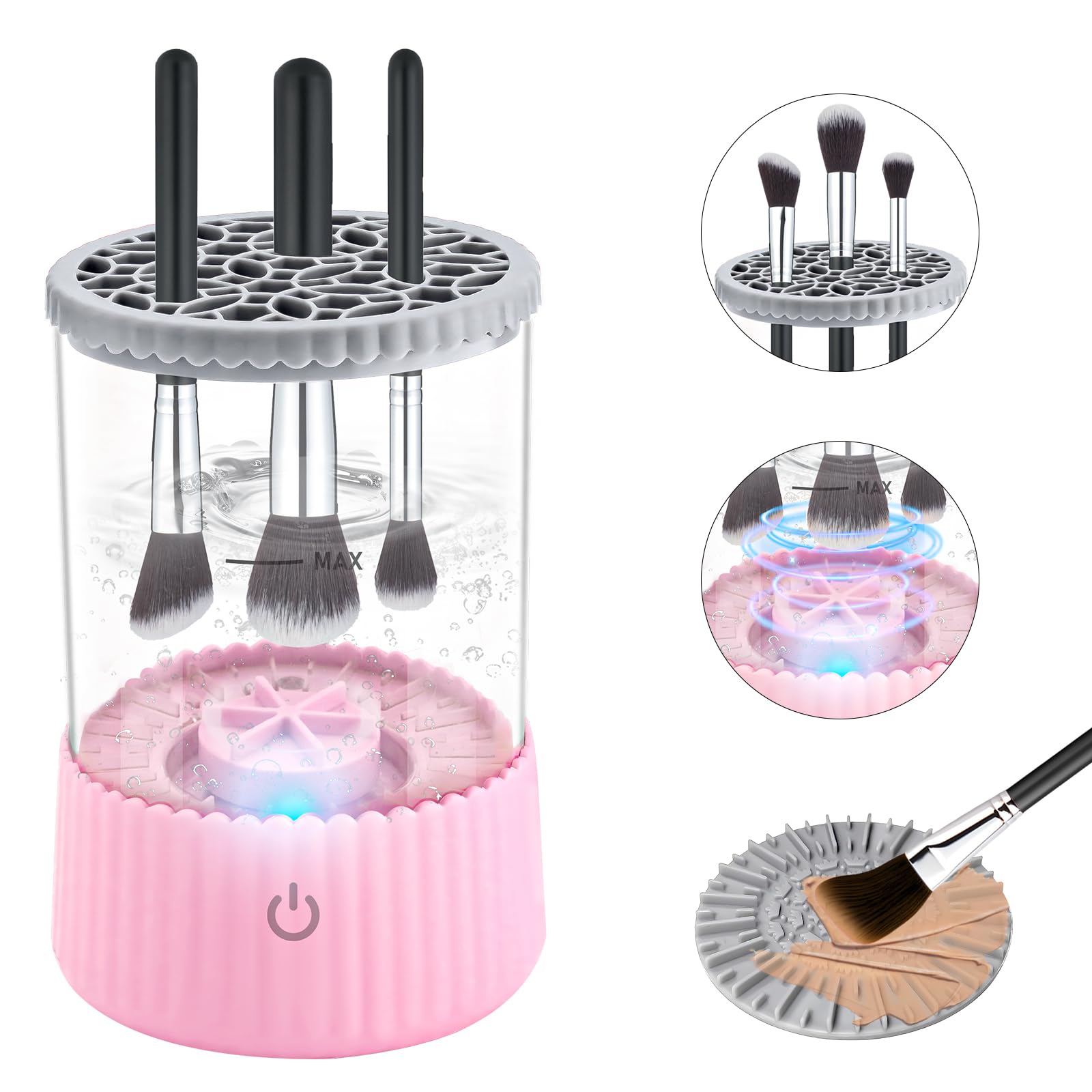 Woksbl Electric Makeup Brush Cleaner, Pink Portable USB Makeup Brushes Cleaner Machine with Clean Rubber Pad