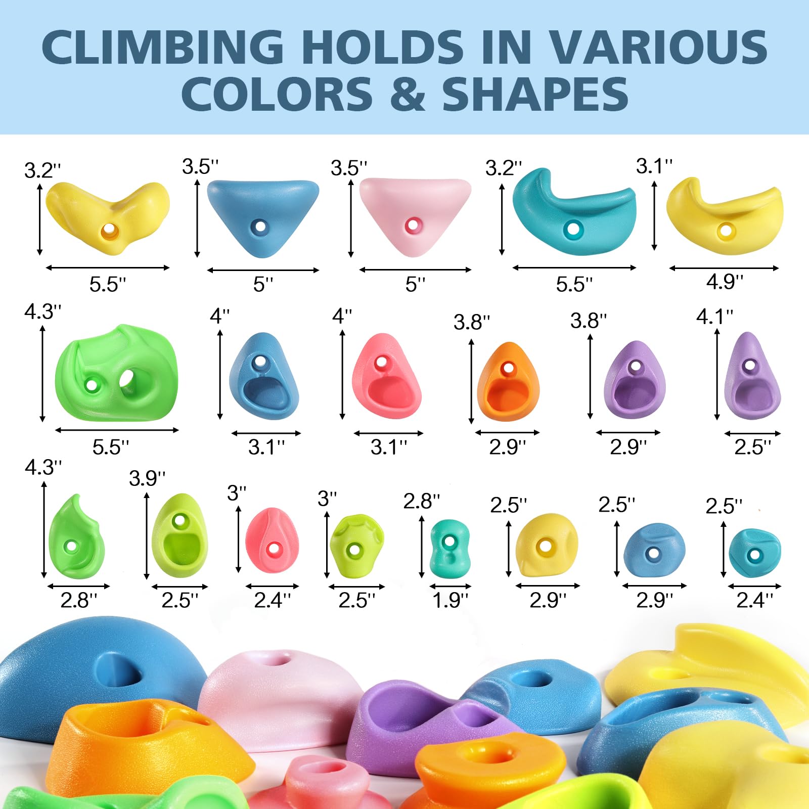 TOPNEW 32 Rock Climbing Holds Multi Size for Kids, Adult Rock Wall Holds Climbing Rock Wall Grips for Indoor and Outdoor Playground Play Set