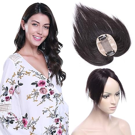 TESS Clip in Extensions Echthaar Pony Haarteil Topper Toupee Haarverlängerung Lace Front Closure Toupet für Frauen 14'(35cm) 