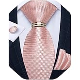 DiBanGu Mens Tie Set Silk Necktie and Gold Tie Ring Pocket Square Cufflinks Formal Business Wedding Ties with Gift Box