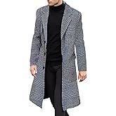 SOMTHRON Men's Casual Trench Coat Slim Fit Notched Collar Long Jacket Overcoat Single Breasted Pea Coat wih Pockets