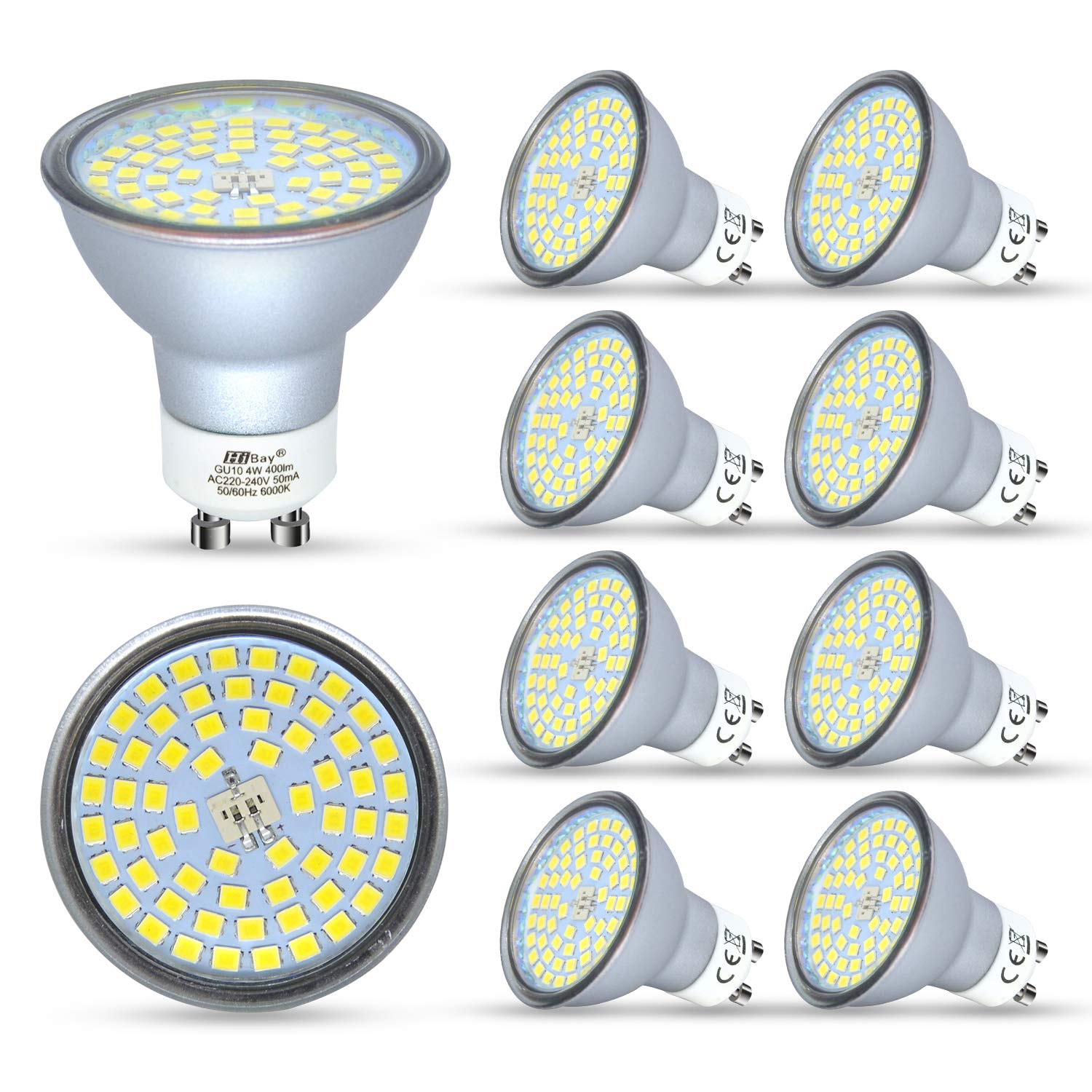 10 Pcs 4W GU10 LED Bulbs Cool White Spot Light Replace Halogen 6000K