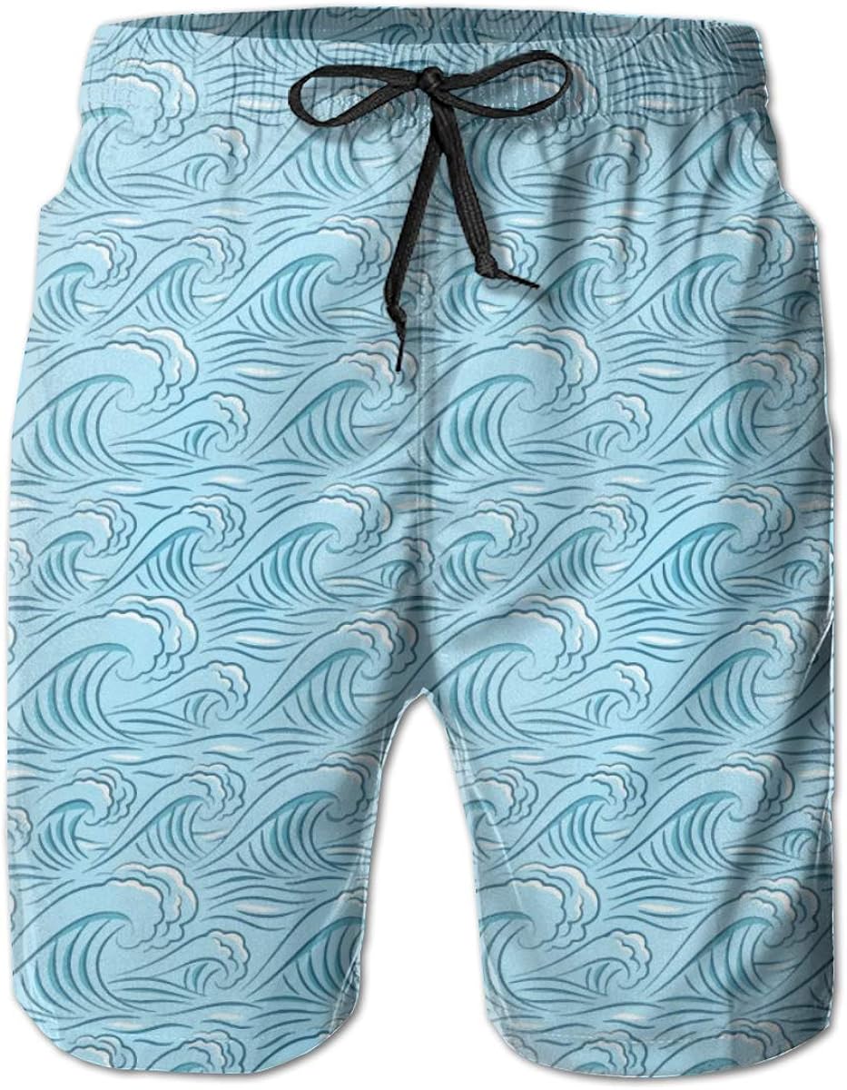 Men Swim Trunks Swimwear Ocean Waves Continuous Water