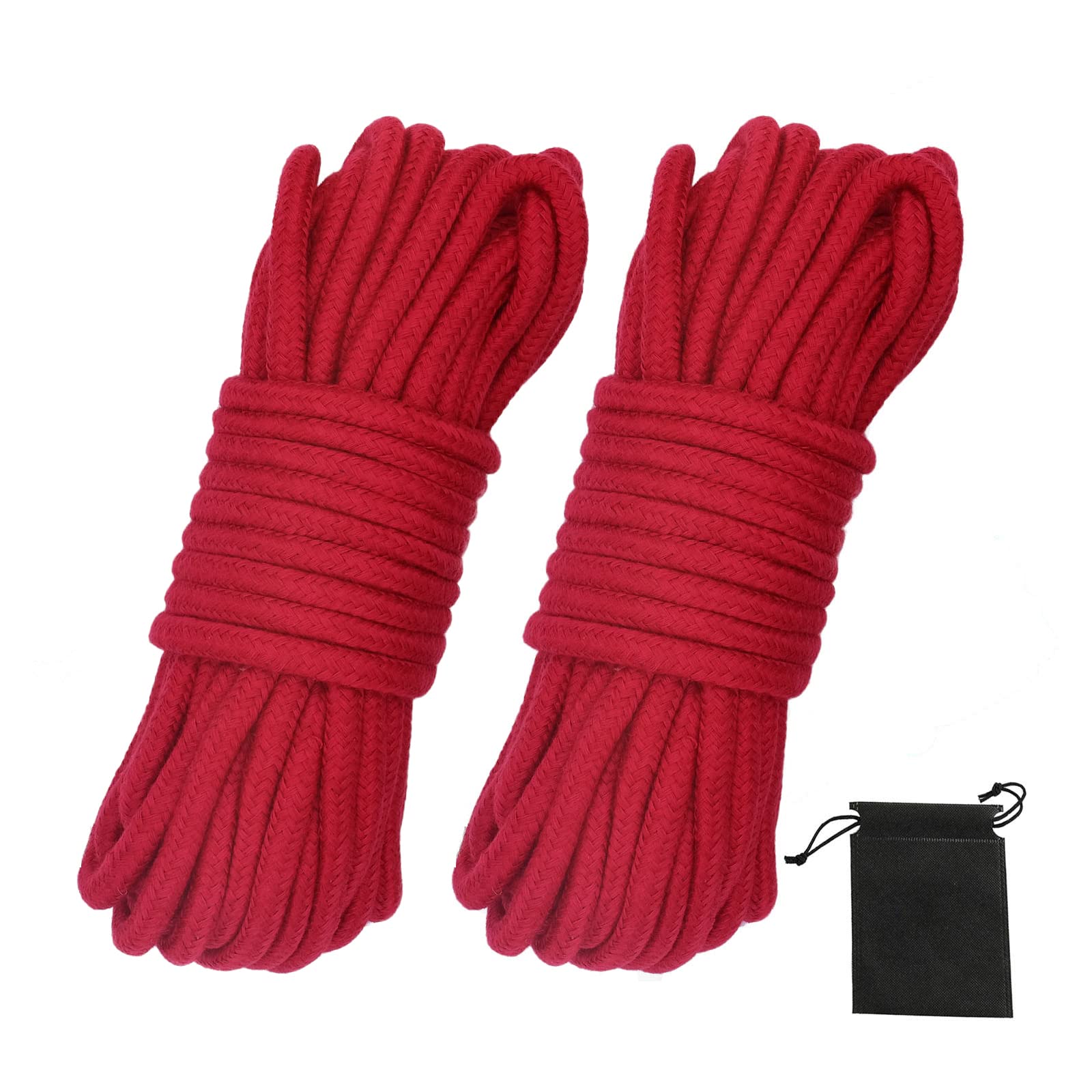 picoggo Soft Cotton Rope Multipurpose Durable Long Rope 10m Length 8mm Thick Tying Rope Macrame Cord DIY Rope (2 Pack, Red+Red) — image 1