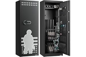 VEVOR 10-12 Gun Safe, Long Gun Cabinet for Rifles and Pistols, Quick Access Rifle Safe with 4 Pistol Pockets and 3 Adjustable