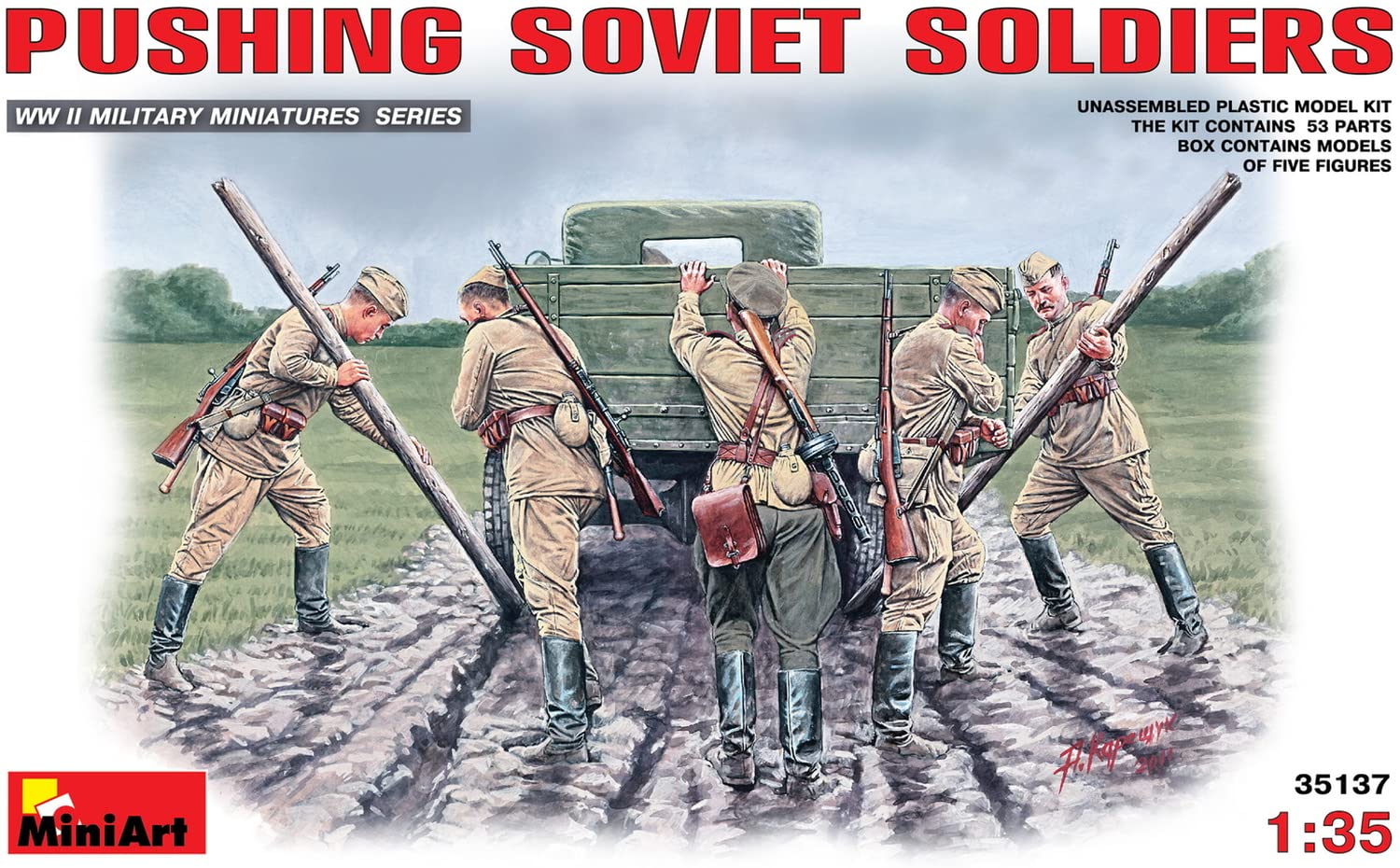 Miniart 1:35 Scale Pushing Soviet Soldiers Plastic Model Kit