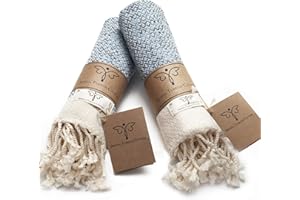 SMYRNA TURKISH COTTON Vintage Series Turkish Hand Towels, 16x40 inch, Decorative Turkish Hand Towels for Bathroom, Kitchen, Face, Hair, Tea, Yoga, Gym, Dishcloth Set of 2, Light Blue