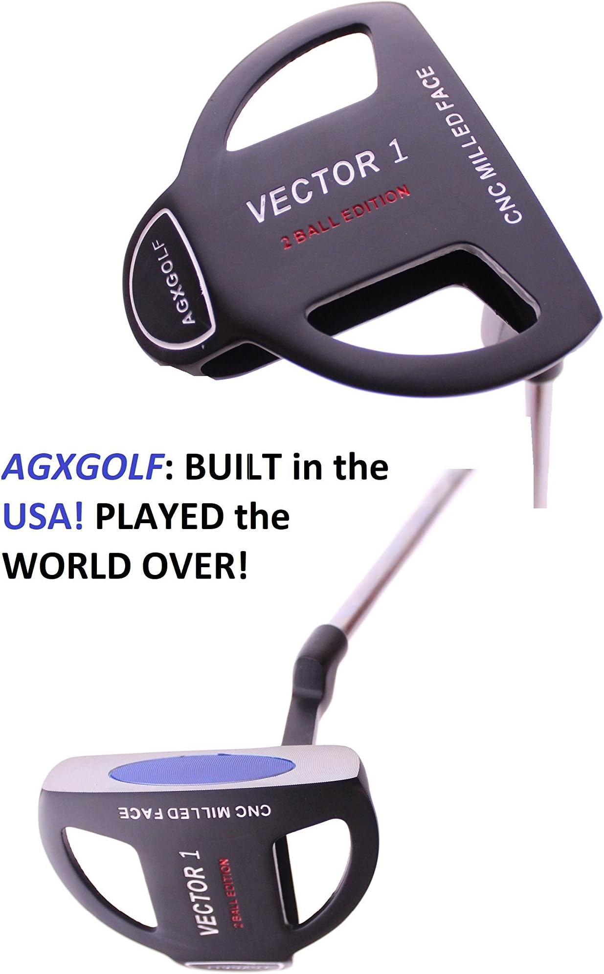 Men's Vector Series 2-Ball Putter: w/CNC Milled Face & Polymer Insert: Right Hand, X-Tall (36.5 Inch) Length; Built in The USA!!