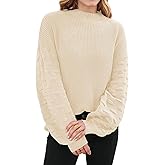 Sovoyontee Women's 2025 Fall Oversized Crewneck Long Puff Sleeve Chunky Knit Pullover Sweater Tops