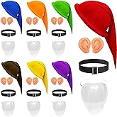 Funtery 28 Pieces Dwarf Costume Dwarf Hats Fake Ears White Fake Beard and Belt Group Costume for Adult Christmas Halloween Gnome Fairy Cosplay Party Favors