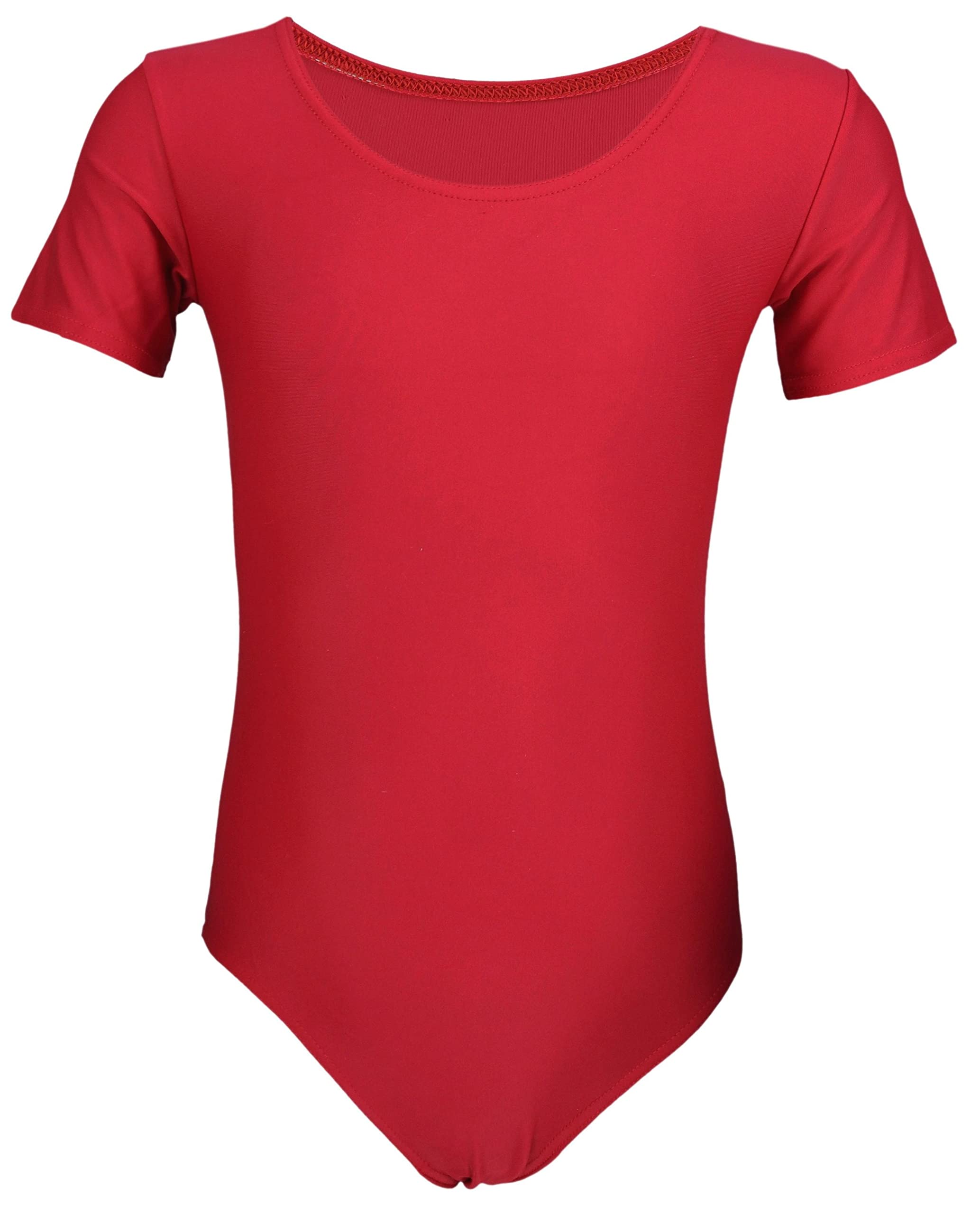 Aquarti Girls' Ballet Leotard Short Sleeve Dance Bodysuit, Red, 116
