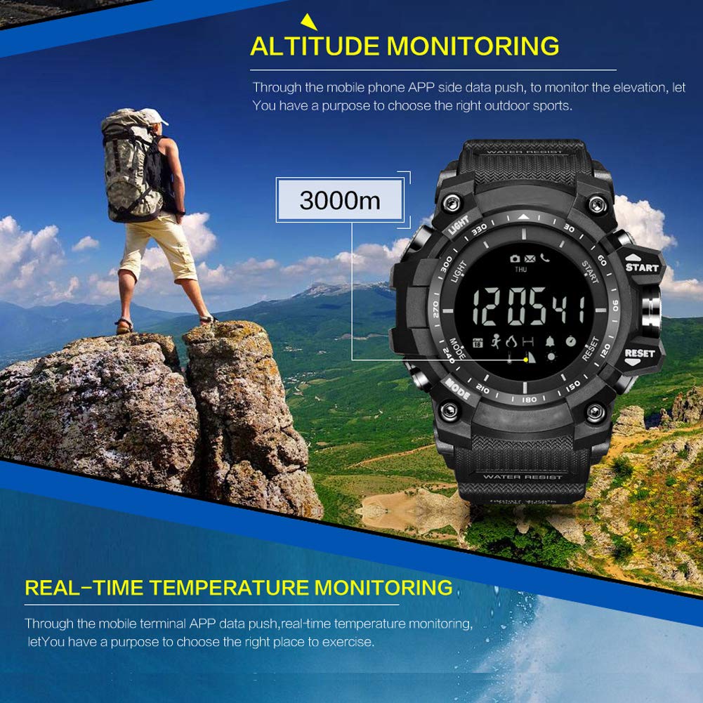 Men\'s Outdoor Sports Bluetooth Watch with Temperature Barometer Altimeter UV Monitor Digital Smart Watches with Call Message Reminder for Android iOS Phone (Silver Black)