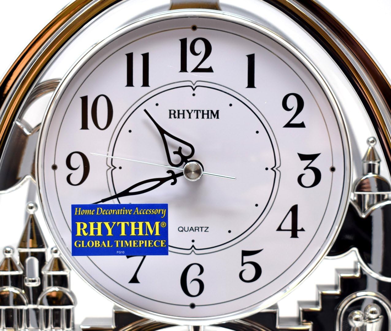 Rhythm Contemporary Mantel Clock Oval Silver with Arabic Dial and Rotating Pendulum, 4SG768WR19, Siliver, 26 x 19 x 13 cm - Image 3