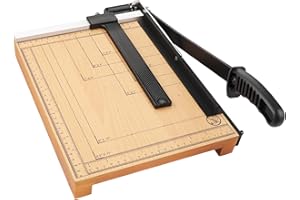 MROCO Heavy Duty Guillotine Paper Cutter & Paper Trimmer, 12" Cut Length, Automatic Clamp, Adjustable Guide, Wood Base with millimeters/inches Gridlines