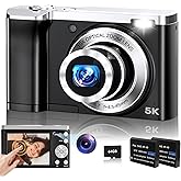 Digital Camera,5K 56MP Cameras for Photography Autofocus,Vlogging Compact Camera with Front and Rear Camera,10X Optical Zoom,6-Axis Anti-Shake,Touch Screen with 64GB SD Card,2 Batteries