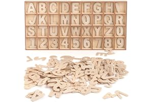 ARTEZA Wooden Letters and Numbers, 144 Unfinished Wood Pieces, 104 Letters, 40 Numbers, Poplar Plywood for Art Projects and D