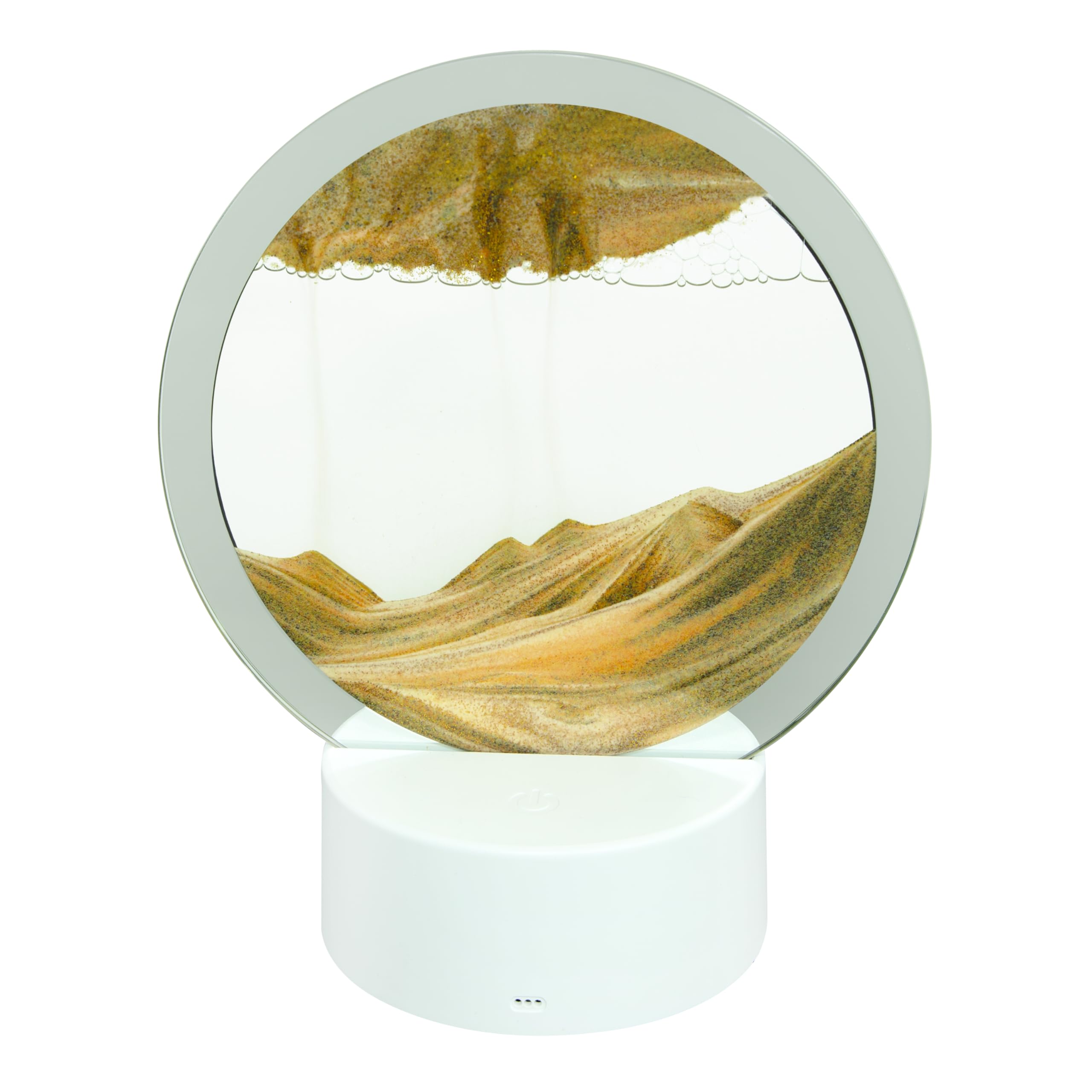 Global Gizmos 55209 3D Sand Art Table Lamp/Round Glass Frame Display with LED Light / 360 Degree Rotation/Office & Desk Decoration / 7” Size