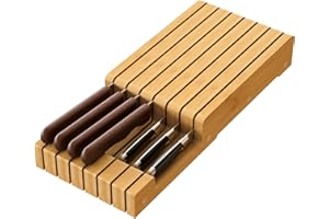 Knife Holder, Knife Organizer Drawer Insert, In-Drawer Bamboo Wood knife block, Drawer Knife Storage Steak Knife Holder Witho