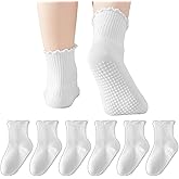 BISOUSOX Toddler Ruffle Socks for Girls, Baby Girl Grip White Frilly Grippy Non Slip Sock with Grips 0-6-12 Months 1-5T