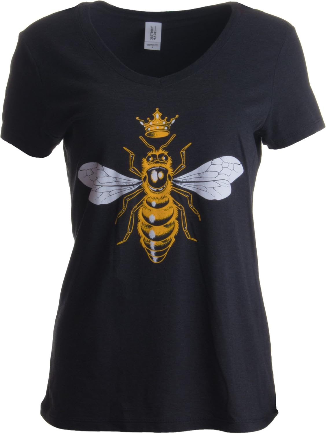 Queen Bee | Funny, Cute, Cool Boss Lady Crown Alpha Top, Women's V-Neck T-Shirt: Clothing