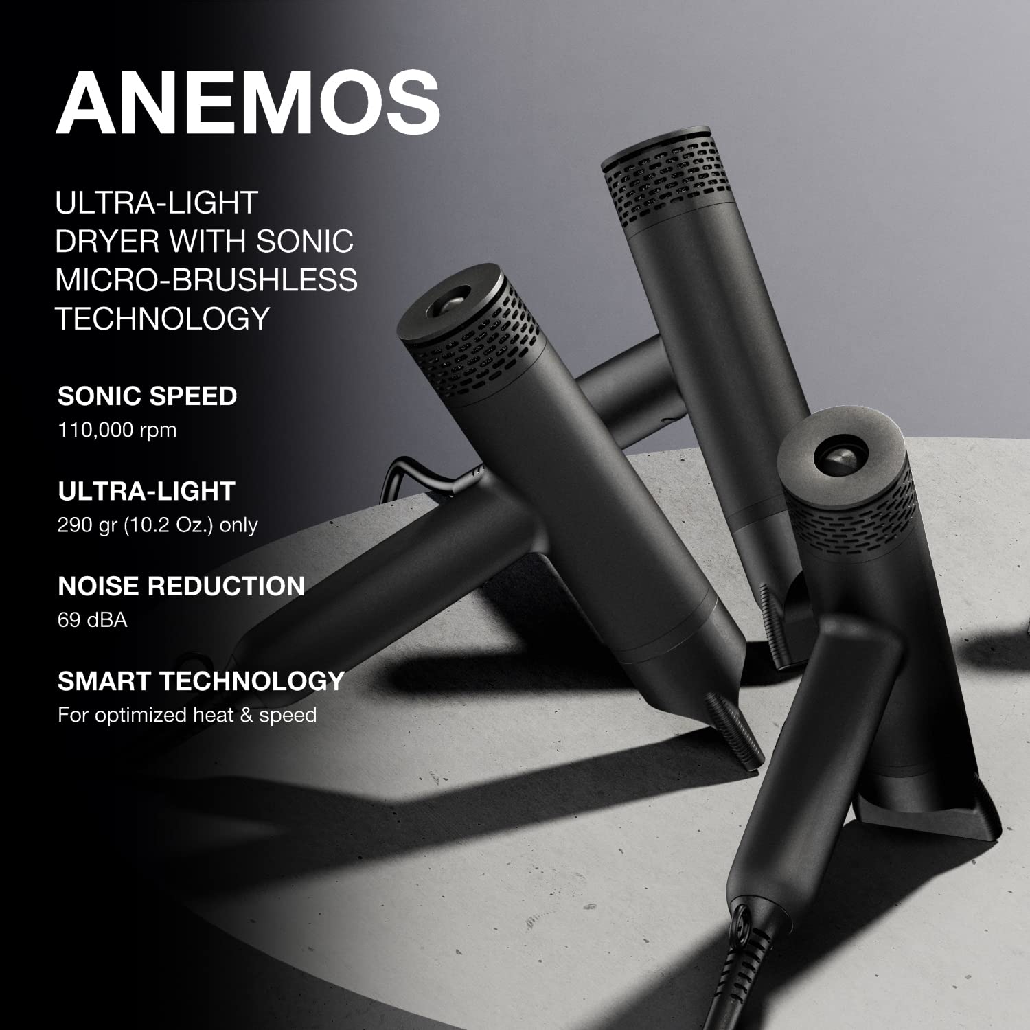 Elchim Anemos Hair Dryer - Ultra-Light, Quiet, Professional Micro-Brushless Digital Motor For All Hair Types