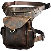 Le'aokuu Mens Leather Messenger Shoulder Bag Motorcycle Tactic Fanny Belt Waist Bag Pack Pouch Drop Leg Bag…