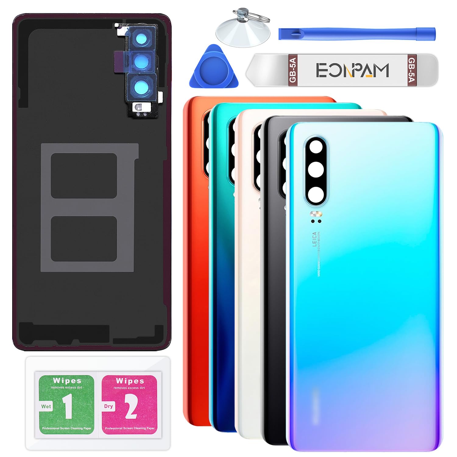 Eonpam Back Cover Glass for Huawei P30 Rear Glass Replacement with Camera Lens + Repair Kit Genuine Rear Housing (Breathing Crystal)