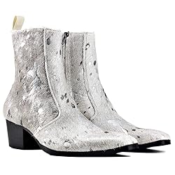OSSTONE Men Chelsea Ankle Boots Leather Pony Hair