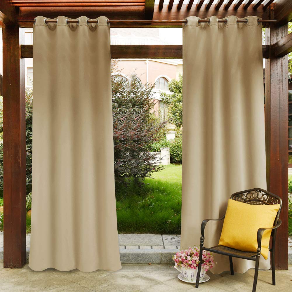 Clothink Outdoor Curtain Panel for Patio 50x84inch Beige Grommet Top Thermal Insulated Blackout Outdoor Curtain/Drape for Patio/Front Porch